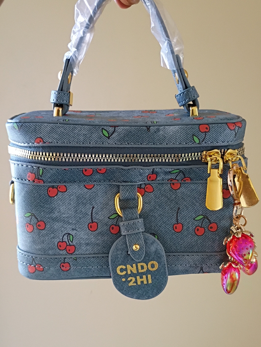 Cando 2HI Blue Cherry Print Top-Handle Bag